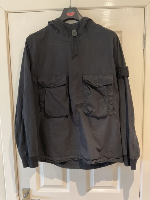 STONE ISLAND GHOST Resin Cotton Hooded Smock Black Large