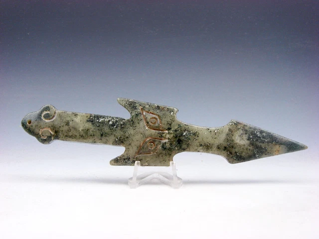 Old Nephrite Jade Stone Carved Ancient Arrow Head #09282105