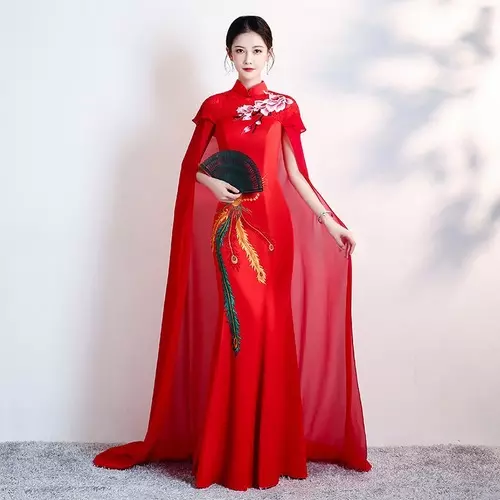 Red  Phoenix Chinese  Dress Long Cheongsam Qipao  Mermaid Oriental  Party Gown