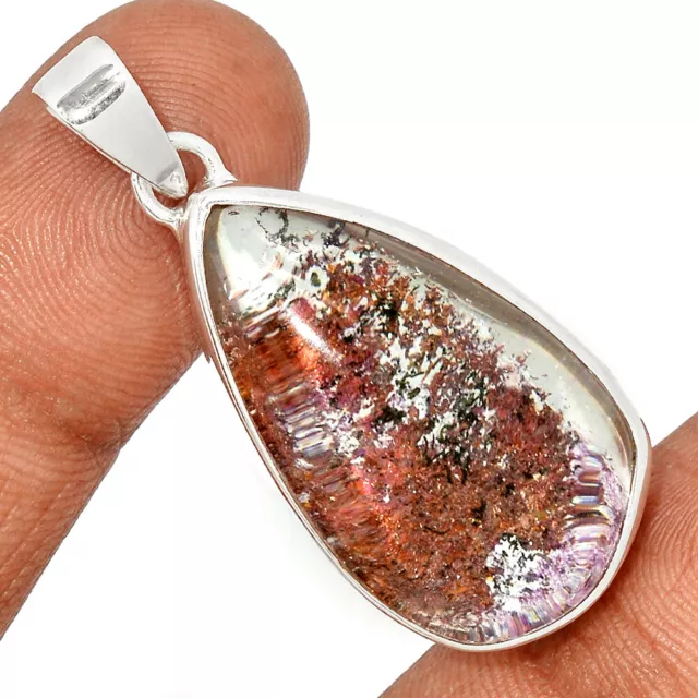 15g Treated Pink Ghost Phantom, Lodolite 925 Silver Pendant Jewelry CP21849