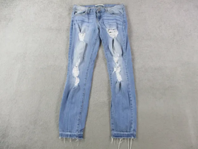 Kancan Jeans Womens 27 Blue Denim Low Rise Skinny Stretch Distressed Frayed Hem