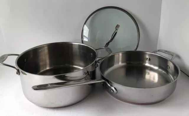 EMERIL Copper Clad Stainless 3 Pc 101/2” 3 Qt Skillet, 6 Qt Stock Pot w/ Lid