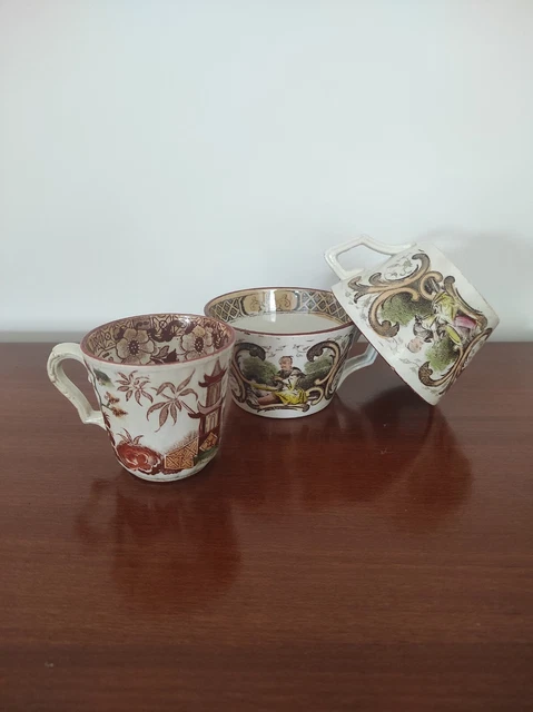 3 Tasses Faïence Sarreguemines Modèle Japon Période 19ème