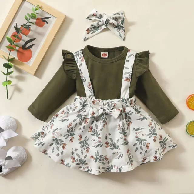 Toddler Infant Baby Girls Suspender Skirt Princess Dress Romper Hairband Outfits