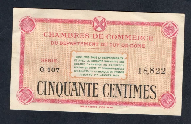 Billet Cdc @ Billet 50 Centimes Chambre De Commerce Du Puy De Dome @ Bel Etat