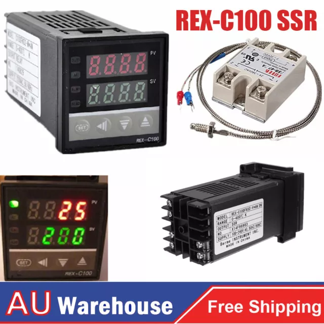 Digital PID REX-C100 Temperature Controller Set + K Thermocouple + Max.40A SSR