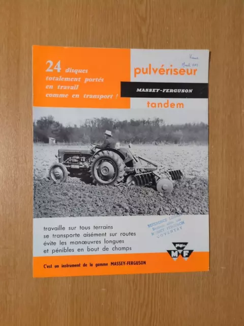 Pre Used Massey  Ferguson Tractor Pulveriseur Discs Colour Farming Brochure Rare