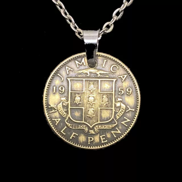 Jamaica Antiqued 1959 Half Penny Necklace or Keychain, Choose Chain or Key Ring