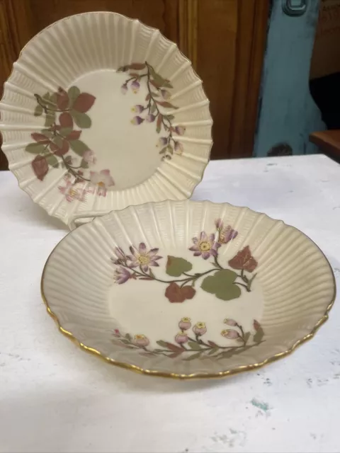 Vintage Antique English 1887 Blush Ivory Royal Worcester Floral Pair Bowls Bowl