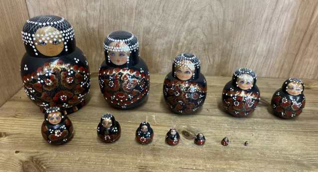 Russian Nesting Babushka Matryoshka Hand Paint Wooden Dolls Set 12 Piece 18cm