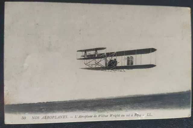 Cpa Carte Postale L'aéroplane De Wilbur Wright Au Vol À Pau 1914