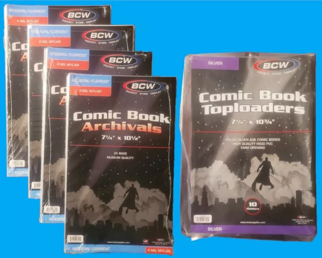 4 packs BCW Modern Comic Book Mylar Archivals 25 pack & 10 Silver Toploaders NEW