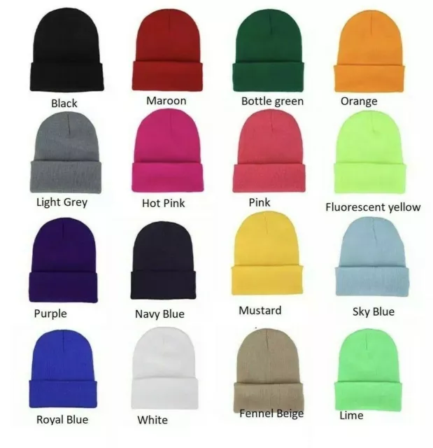 1pc Mens womens Knitted Woolly wooly Winter Plain Beanie Hat Cap UK