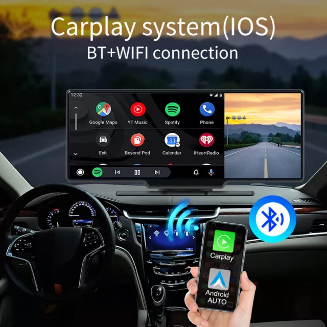 4K 10.26" Touch Dash Cam Wireless CarPlay 4G Car Recorder Android Auto AUX FM 3