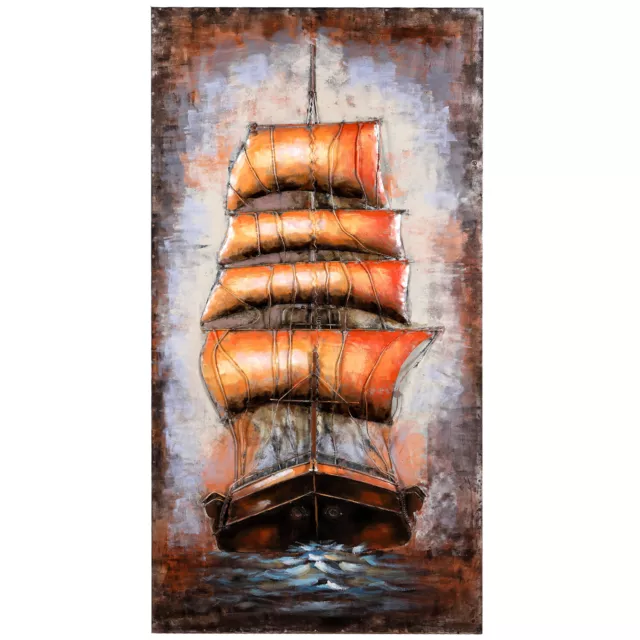 Metallbild Unikat Wandbild 3D Relief Segelschiff handgefertigt Windjammer Schiff 2