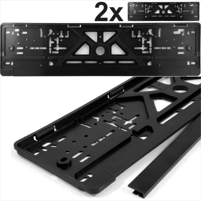 2x Classic Black Number Plate Surrounds Holder Licence Plate and strip Frame Car