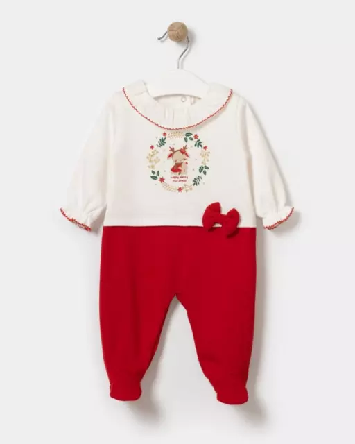 Baby Girls Christmas Sleepsuit Outfit Xmas Reindeer Red Bow ~ 0 - 12 Month ~ abg