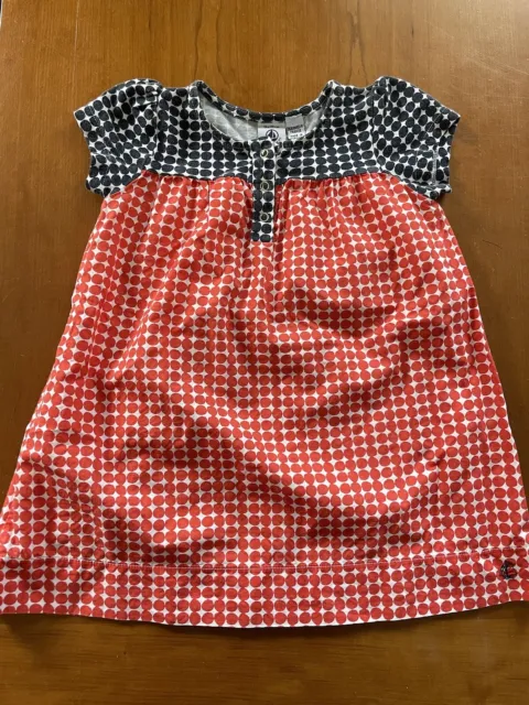 Petit Bateau EUC /NWOT? Red, White & Black Polka Dot 100% Cotton Dress-18 Months