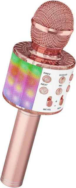 Microfono Karaoke 858L Bambini Bluetooth Wireless con Luci LED - Rose