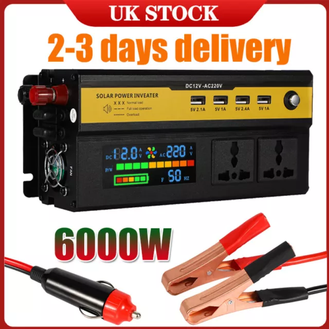 Car Power Inverter DC12V to AC 220V 6000W Converter Modified Pure Sine Wave UK