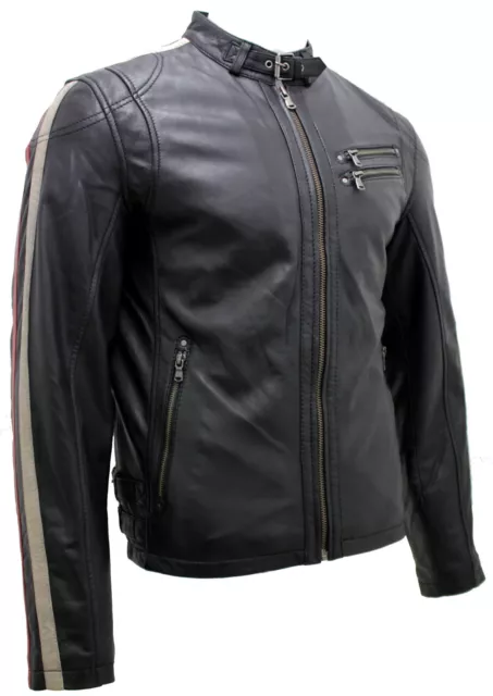 Men's Café Racer Black Leather Biker Jacket