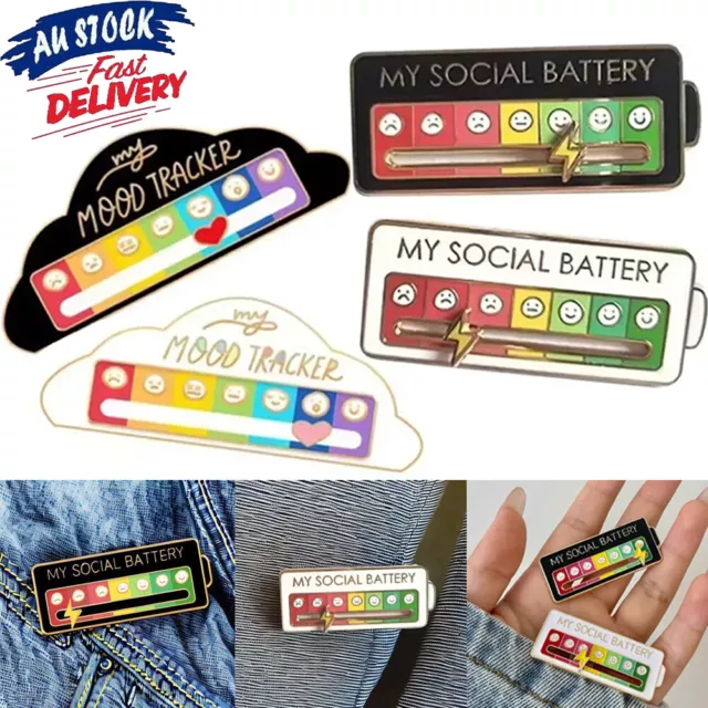 4PCS My Social Battery Mood Brooch Pin Funny Interactive Enamel Badge Pins Gift