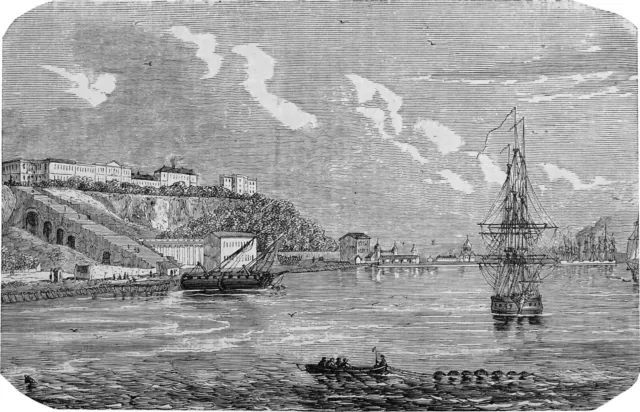 UKRAINE - ODESSA vue du QUAI COMMERCIAL au 19e siècle - Gravure 19e siècle