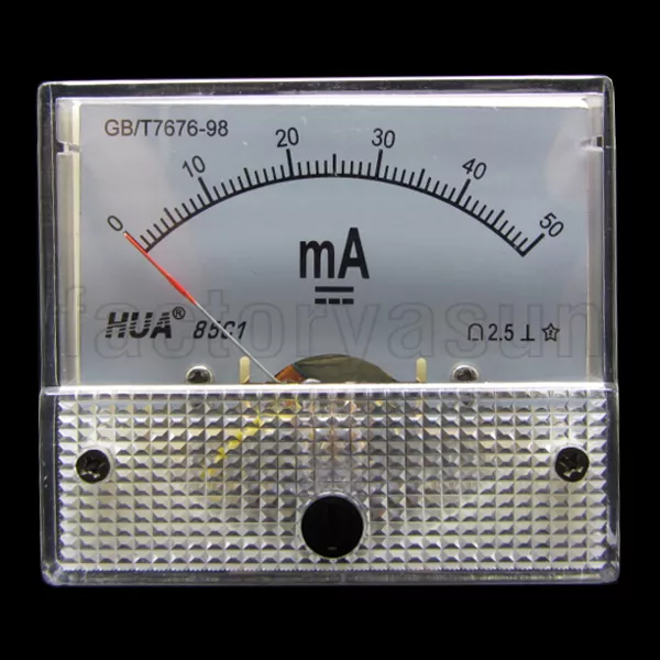 DC 50mA Analog Panel AMP Current Meter Ammeter Gauge 85C1 0-50mA DC White