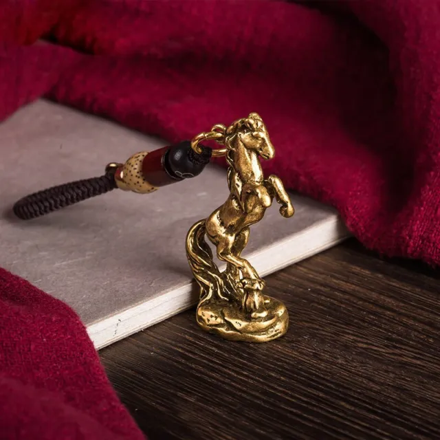 Pure Brass Horse Keychain Pendant Tea Pet Lanyard Keyring Hanging Miniature