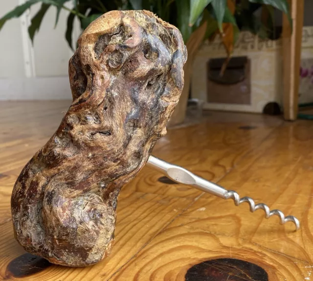 Vintage Large Unique Organic Petrified Wood Handle Wine Bottle Opener CorkScrew!