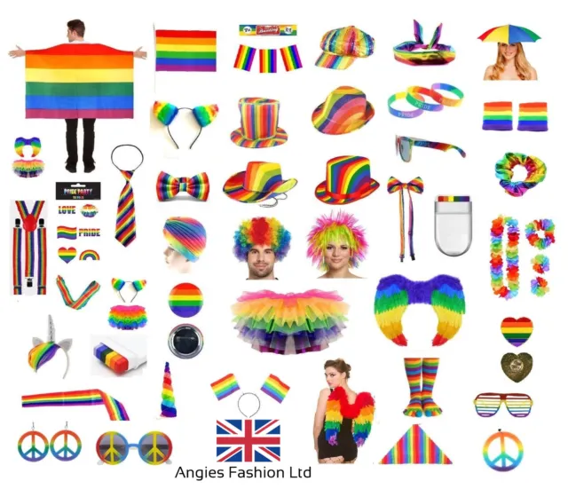 GAY PRIDE FANCY DRESS ACCESSORY Rainbow Hats Jewellery LGBTQA Parade Party LOT