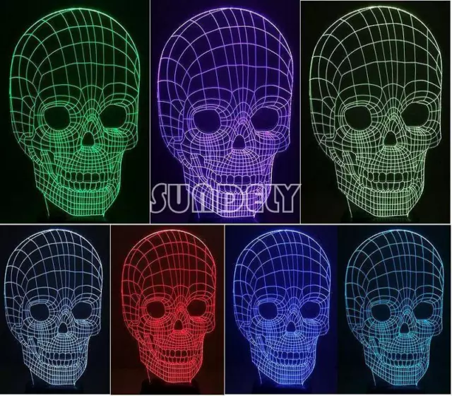 3D Illusion Bulbing Skull Lamp Acrylic LED Night Light Micro USB Lamp 7 Color UK