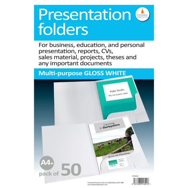 CATHEDRALCORPORATE & PRESENTATION White Gloss Presentation Folders A4