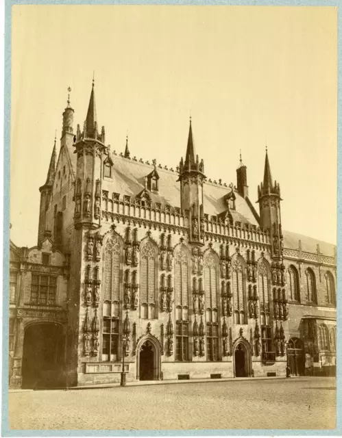 Belgique, Bruges, Hôtel de Ville  Vintage albumen print. België  Tirage albumi