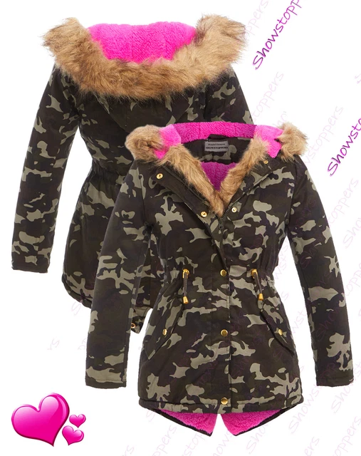 NEW PINK FUR PARKA COAT GIRLS FLEECE JACKET HOODED Padded AGE 6 7 8 9 10 11 12