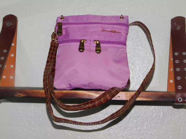 Samantha Brown Mini Purple Crossbody Bag With Stacked Zipper Pockets & Hang Hook
