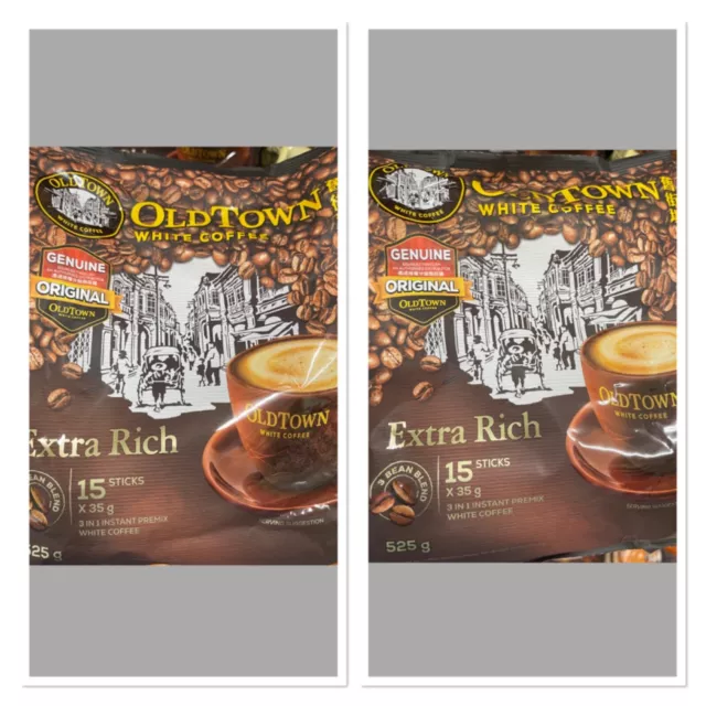 2x Old Town 3 in 1 Instant White Coffee Extra Rich 15 sticks x 35g Malaysia