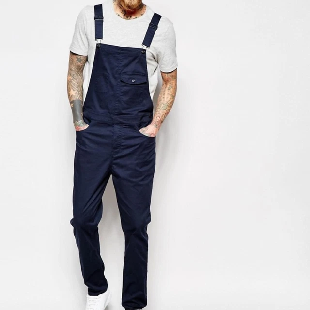 Mens Jumpsuit Suspender Denim Jeans Dungarees Overalls Romper Bib Pants Trousers