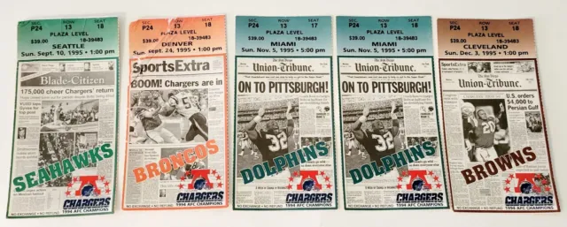 1995 San Diego Chargers 5 Regular Season Home Tickets Stubs - Rivers