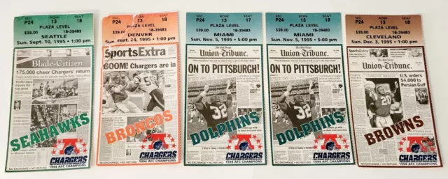 1995 San Diego Chargers 5 Regular Season Home Tickets Stubs - Rivers