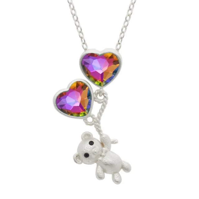 925 Silver Plated Cute Mini Teddy Bear Heart Chain 3D Love Necklace Pendant Gift