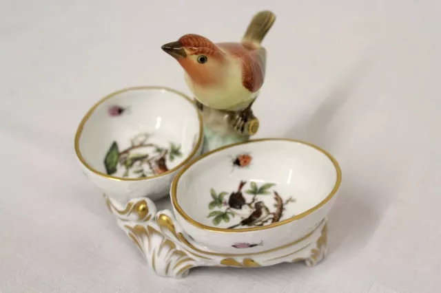Vintage Porcelain Herend Rothschild Bird & Bug Double Salt Sweet Meat Dish