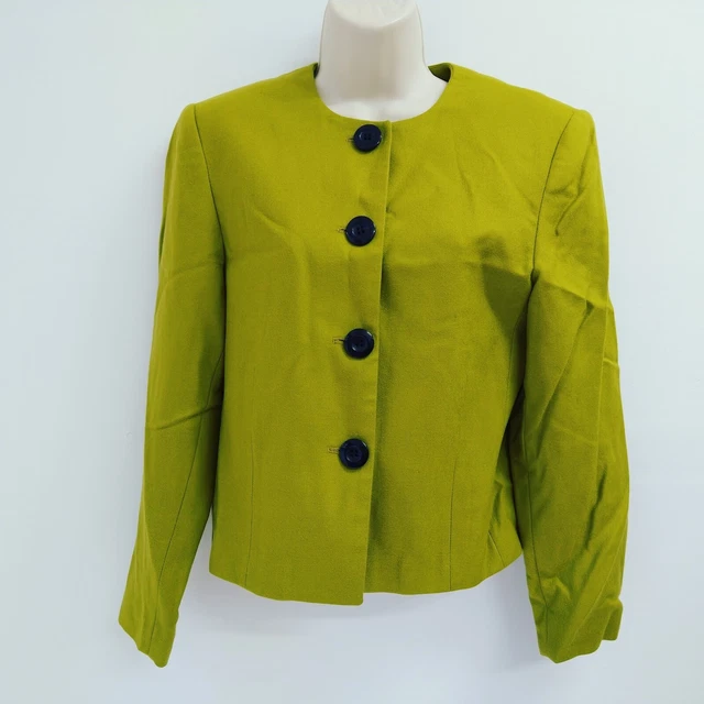 Amanda Smith Blazer Top Womens Petites Size 6 Green Pure Wool Button Ladies