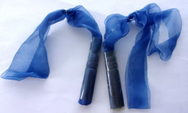 lot de 2 embrasses pour rideaux  organza  et pompons   coloris bleu