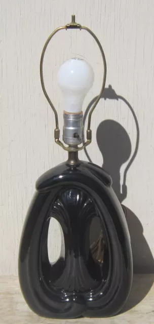 Vintage ART DECO Black CERAMIC TABLE LAMP Mid Century Modern 1950s MCM