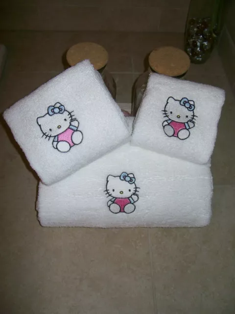 Embroidered Personalized Hello Kitty 3 Piece Embroidered Bath Towel Set