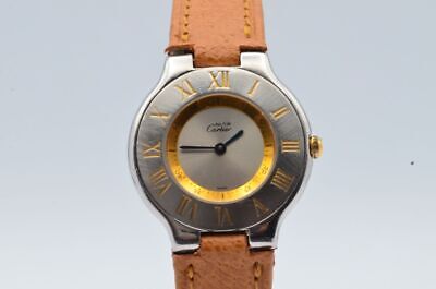 Or Vintage 32MM Cartier Cartier Ligne 21 Acier Boîtier Étui Acier 