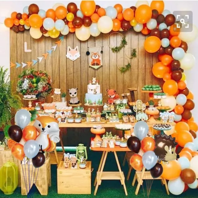 Animal Woodland Birthday Baby Shower Decorations Fox Hedgehog balloons cake top