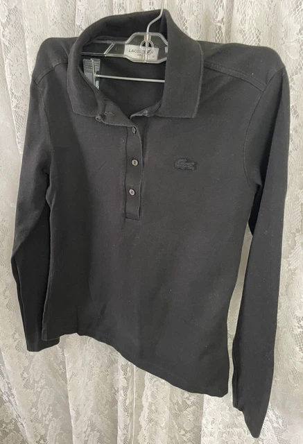 LACOSTE BLACK POLO long sleeve kids Size 32 Pre owned 7.84