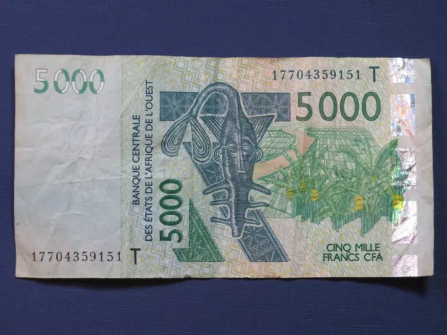 Westafrikanische Staaten Banknote 5.000 Francs gebrauchte Umlauferhaltung (USED)